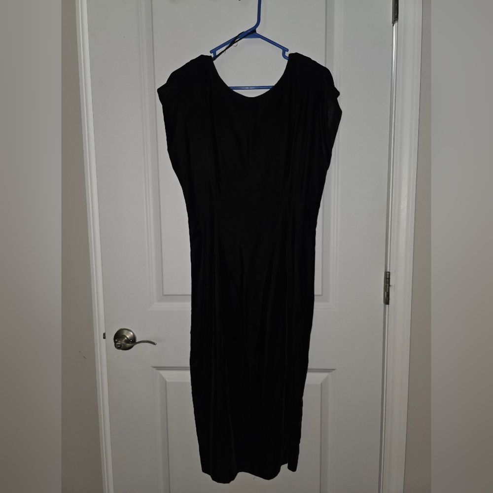 Vintage 80s Black Velvet Bow Dress